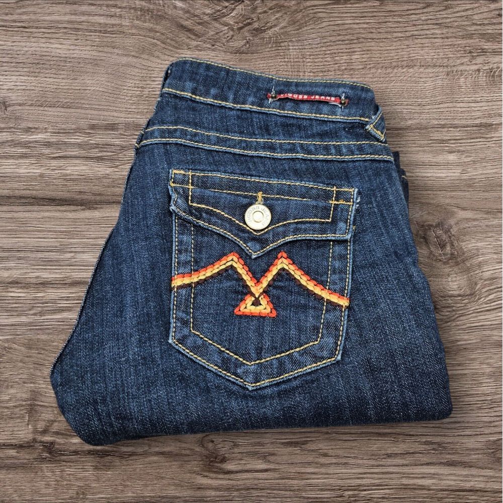 Vigoss Jeans Size 7 (31x31) Low Rise Waist Flared Leg Stretch Denim Flap Pockets